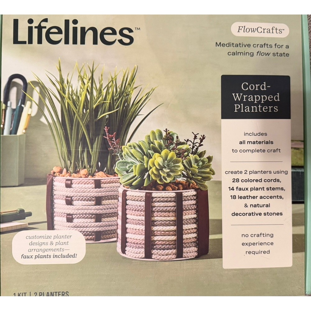 Lifelines Flow Crafts Cord Wrapped Planters w/faux plants Meditative Calming
